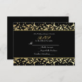 ブラック&金ゴールドバビーズブレスウェディングRSVPカード 出欠カード (正面/裏面)