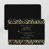 ブラック&金ゴールドバビーズブレスウェディングRSVPカード 出欠カード (正面/裏面)