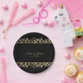 ブラック&金ゴールドバビーズブレスフローラ結婚ズプレート ペーパープレート (パーティー)