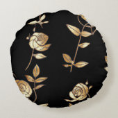 ブラック&金ゴールドバラフローラルパターン ラウンドクッション (裏面)