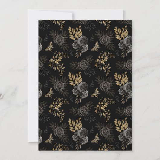 ブラック&金ゴールドバラ棺ゴシックエレガントな結婚式 招待状 (裏面)