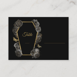 ブラック&金ゴールドバラ棺ゴシック結婚ズフラット プレイスカード