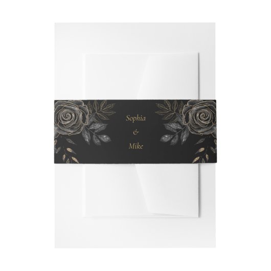 ブラック&金ゴールドバラ棺ゴシック結婚ズ 招待状ベリーバンド (正面例)