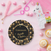 ブラック | 金ゴールドバルーンおめでとう名 ペーパープレート (パーティー)