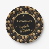 ブラック | 金ゴールドバルーンおめでとう名 ペーパープレート (正面)