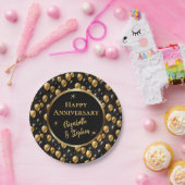 ブラック | 金ゴールドバルーンの記念日 ペーパープレート (パーティー)