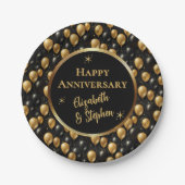 ブラック | 金ゴールドバルーンの記念日 ペーパープレート (正面)