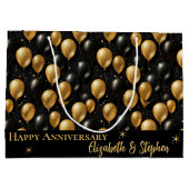ブラック | 金ゴールドバルーンの記念日 ラージペーパーバッグ (裏面)