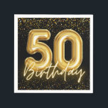 ブラック&金ゴールドバルーンナンバーズ50th Birthday Party スタンダードカクテルナプキン<br><div class="desc">トレンディーブラックカッコいいと金ゴールド50thバースデーパーティー紙ナプキンとバルーン番号とスパークリータイポグラフィ。</div>