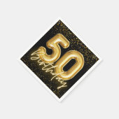 ブラック&金ゴールドバルーンナンバーズ50th Birthday Party スタンダードカクテルナプキン (角)