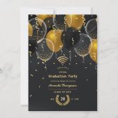 ブラック&金ゴールドバルーンバーチャル卒業パーティー 招待状 (正面)