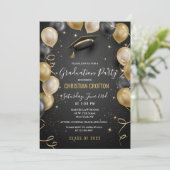 ブラック&金ゴールドバルーン卒業パーティー招待状 招待状 (スタンド正面)