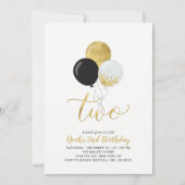 ブラック&金ゴールドバルーン男の子2歳の誕生日パーティー 招待状 (正面)