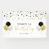 ブラック&金ゴールドバルーン第1子供の誕生日バナー 横断幕 (横)