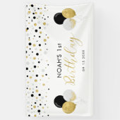 ブラック&金ゴールドバルーン第1子供の誕生日バナー 横断幕 (縦)