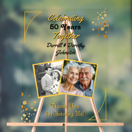 ブラック&金ゴールドバルーン50周年記念 アクリルサイン