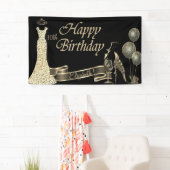 ブラック、金ゴールドバルーン、ガラス、ヒール、グリッタードレス 横断幕 (インサイチュ)