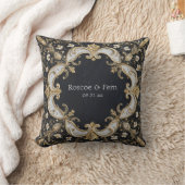 ブラック&金ゴールドバロックフローラ結婚ズステッカー クッション (ブランケット)