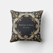 ブラック&金ゴールドバロックフローラ結婚ズステッカー クッション (裏面)