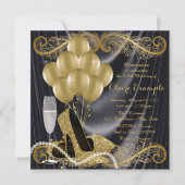 ブラック&金ゴールドバースデーパーティーハリウッドグラマー 招待状 (正面)