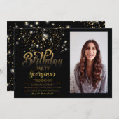 ブラック&金ゴールドバースデーパーティー招待状写真 招待状 (正面/裏面)