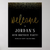 ブラック&金ゴールドバースデーパーティー歓迎サイン ポスター (正面)