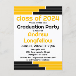 ブラック&金ゴールドバー卒業パーティー インビテーションポストカード
