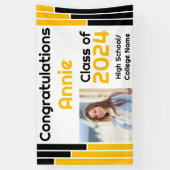 ブラック&金ゴールドバー1枚の写真卒業 横断幕 (縦)