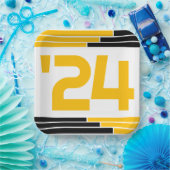 ブラック&金ゴールドバー24年卒業 ペーパープレート (パーティー)