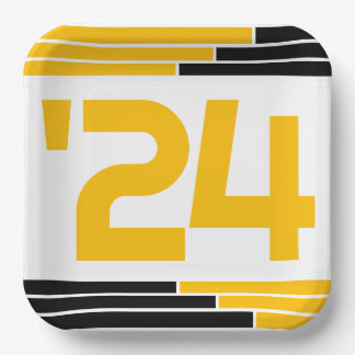 ブラック&金ゴールドバー24年卒業 ペーパープレート