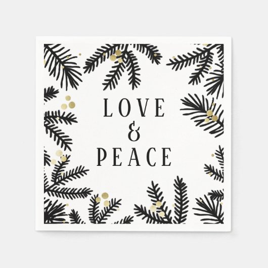 ブラック&金ゴールドパインアンドベリーズホリデイ スタンダードカクテルナプキン (正面)