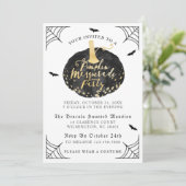 ブラック&金ゴールドパンプキンマスコアードハローウィンパーティ 招待状 (スタンド正面)