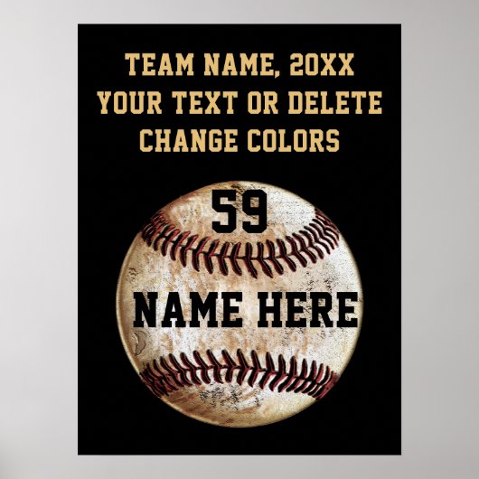 ブラック&金ゴールドパーソナライズされたベースボールポスター ポスター (正面)