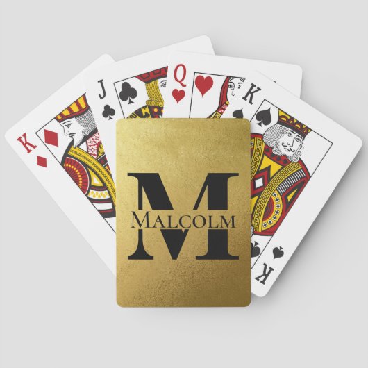 ブラック&金ゴールドパーソナライズされたモノグラム名前をカスタムする トランプ (裏面)
