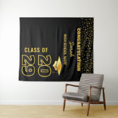 ブラック&金ゴールドパーソナライズされた卒業パーティカスタムー タペストリー (インサイチュ(横))