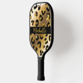 ブラック&金ゴールドヒョウアニマルプリントモノグラム ピックルボールラケット (左)