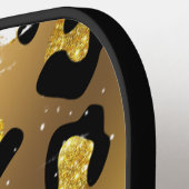 ブラック&金ゴールドヒョウアニマルプリントモノグラム ピックルボールラケット (左詳細)