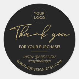 ブラック&金ゴールドビジネスロゴパッケージありがとうございました ラウンドシール