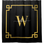 ブラック&金ゴールドピンクギリシャ鍵 モノグラムの シャワーカーテン (正面)