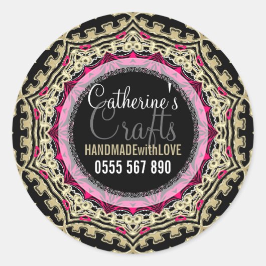 ブラック+金ゴールドピンク：ビジネスプロダクトシール ラウンドシール (正面)