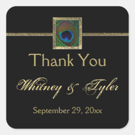 ブラック&金ゴールドピーコックフェザー結婚ズステッカー スクエアシール