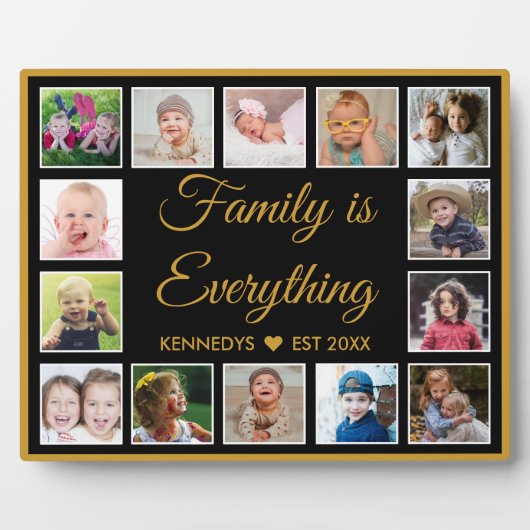 ブラック&金ゴールドファミリー引用文14フォトコラージュ フォトプラーク (正面)