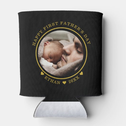 ブラック&金ゴールドファースト・ファースト・ファースト・デーの写真 缶クーラー (裏面)