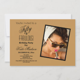 ブラック&金ゴールドフィフティ&ファブラス！誕生日パーティー 招待状