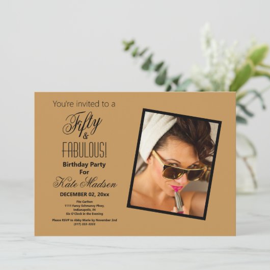 ブラック&金ゴールドフィフティ&ファブラス!誕生日パーティー 招待状 (スタンド正面)