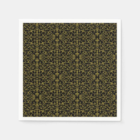ブラック&金ゴールドフィリーグリー スタンダードカクテルナプキン (正面)