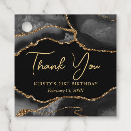 ブラック&金ゴールドフェイクグリッターアゲート誕生日パーティー フェイバータグ