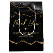 ブラック&金ゴールドフェイクグリッターアゲート誕生日 ミディアムペーパーバッグ (裏面)