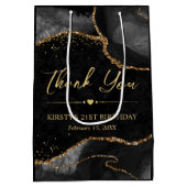 ブラック&金ゴールドフェイクグリッターアゲート誕生日 ミディアムペーパーバッグ (裏面)