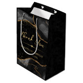 ブラック&金ゴールドフェイクグリッターアゲート誕生日 ミディアムペーパーバッグ (裏面アングル)